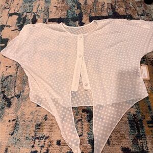 Karen Zambos Sheer White Polka Dot Blouse